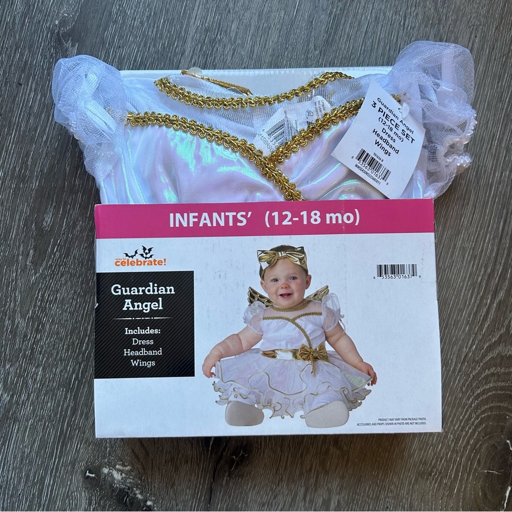 NWT 3 Piece Baby 12-18 M Guardian Angel Halloween Costume Dress‎ Wings Headband